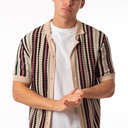 SoulStar Sub Open Knit Shirt - Pink Stripe