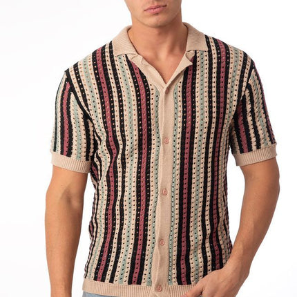 SoulStar Sub Open Knit Shirt - Pink Stripe
