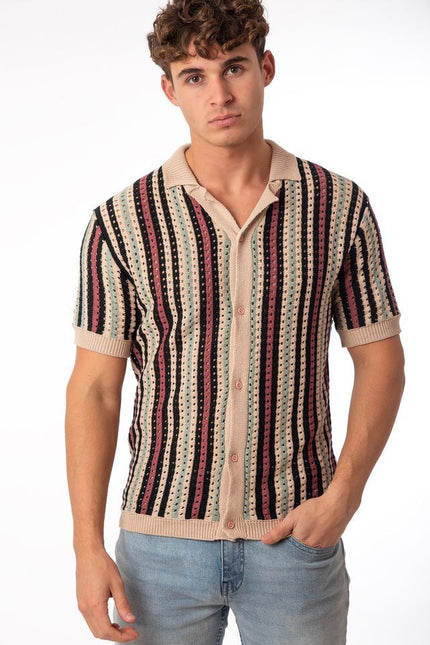 SoulStar Sub Open Knit Shirt - Pink Stripe