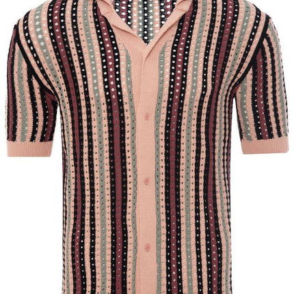 SoulStar Sub Open Knit Shirt - Pink Stripe