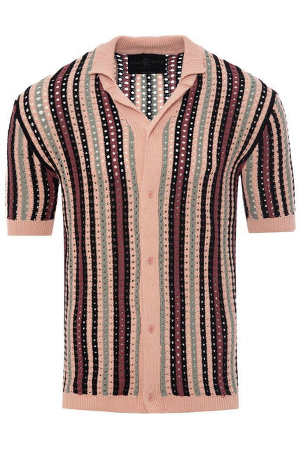 SoulStar Sub Open Knit Shirt - Pink Stripe