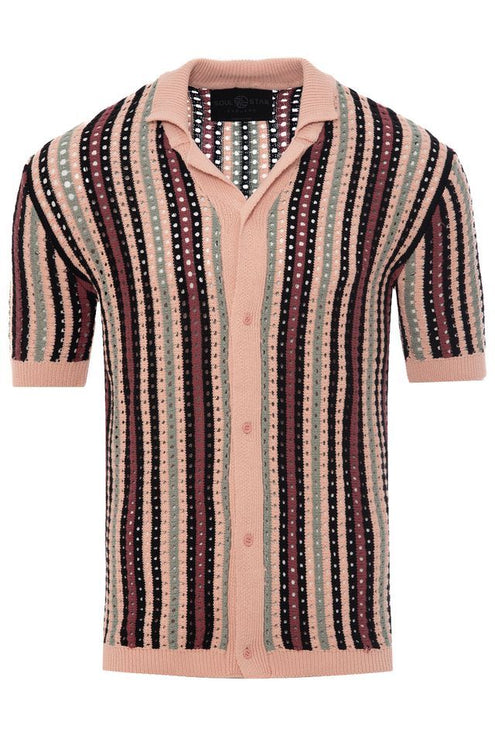SoulStar Sub Open Knit Shirt - Pink Stripe