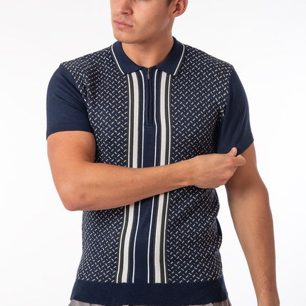 SoulStar Togane Zip Knit Polo Shirt - Navy