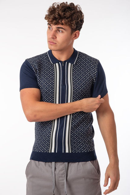 SoulStar Togane Zip Knit Polo Shirt - Navy