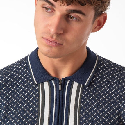 SoulStar Togane Zip Knit Polo Shirt - Navy