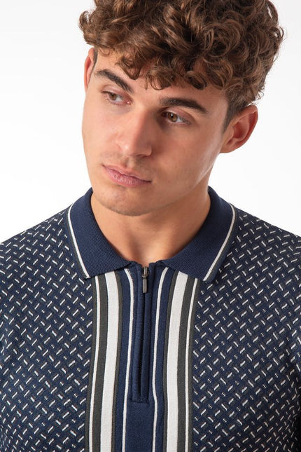 SoulStar Togane Zip Knit Polo Shirt - Navy
