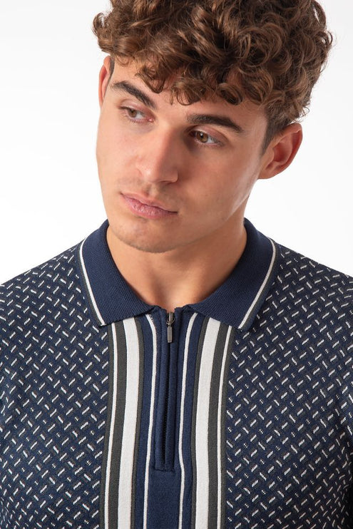 SoulStar Togane Zip Knit Polo Shirt - Navy