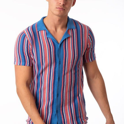 SoulStar Bueno Crochet Shirt - Blue Stripe