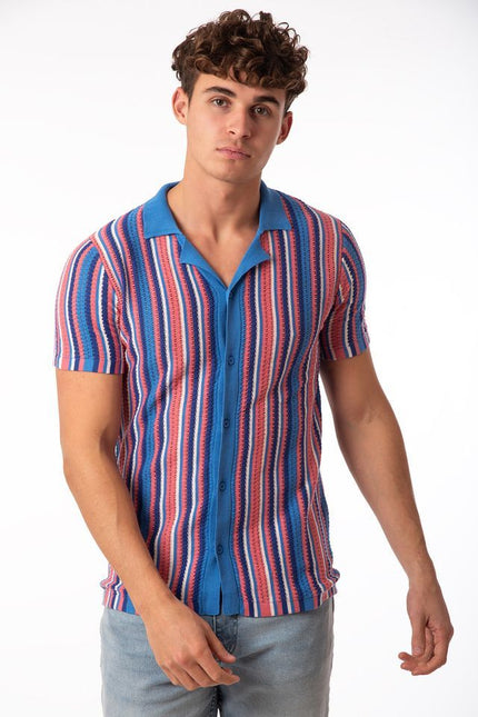SoulStar Bueno Crochet Shirt - Blue Stripe
