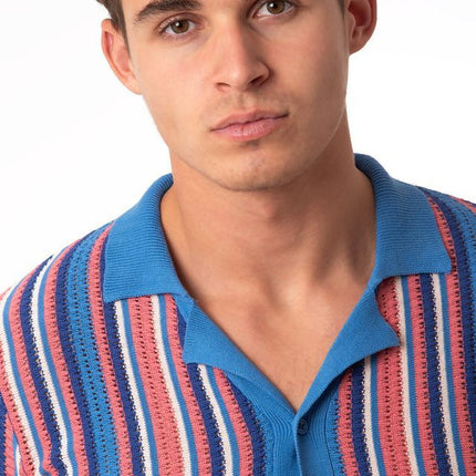 SoulStar Bueno Crochet Shirt - Blue Stripe
