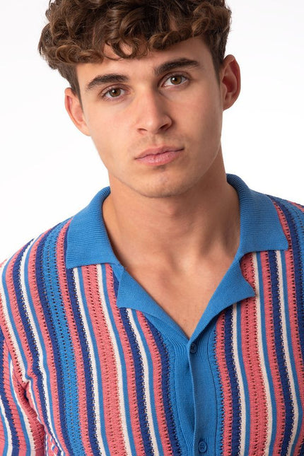 SoulStar Bueno Crochet Shirt - Blue Stripe