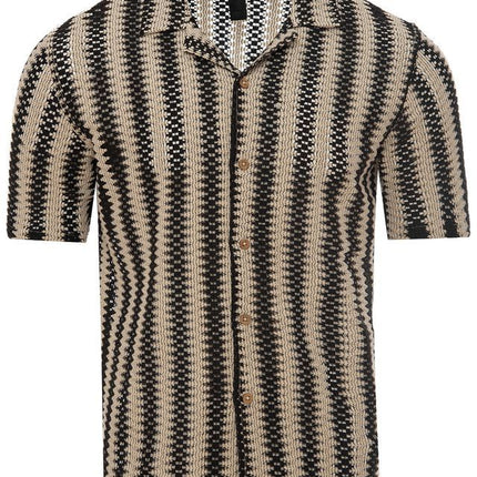 SoulStar Tantor Crochet Short-Sleeve Shirt - Off-White/Black Stripe