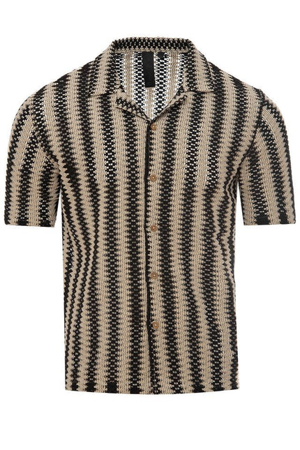SoulStar Tantor Crochet Short-Sleeve Shirt - Off-White/Black Stripe size M
