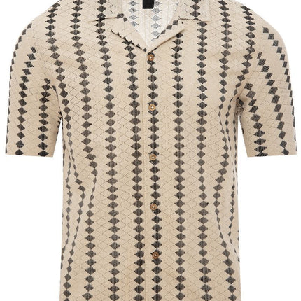 SoulStar Hamish Crochet Short-Sleeve Shirt - Beige/Black