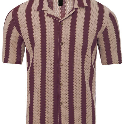 SoulStar Taffyta Crochet Short-Sleeve Shirt - Brown/Beige Stripe