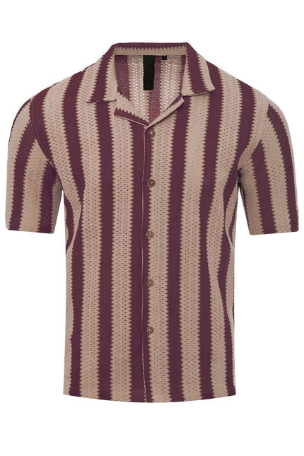 SoulStar Taffyta Crochet Short-Sleeve Shirt - Brown/Beige Stripe size S