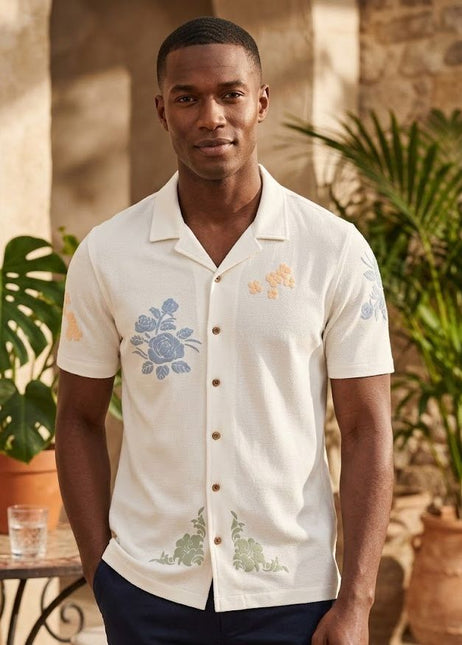 SoulStar Embroidered Slim-Fit Shirt - Floral White