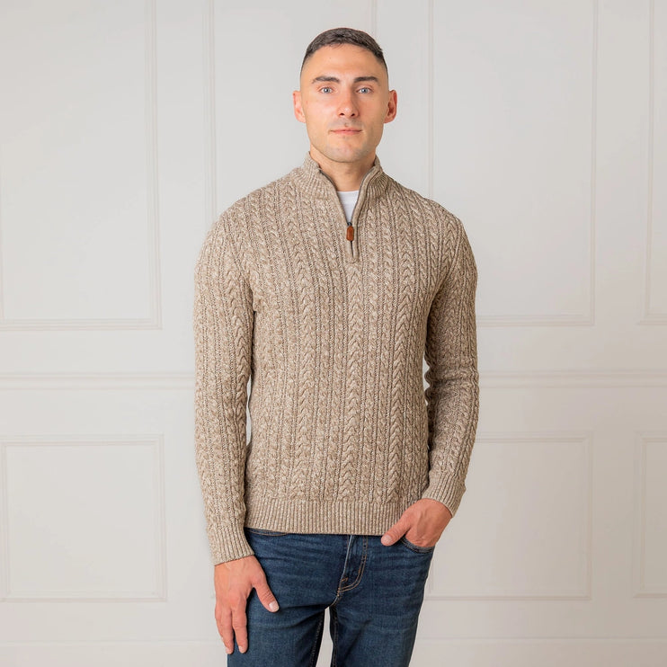 H/H Half Zip Pullover Taupe Marl Cable
