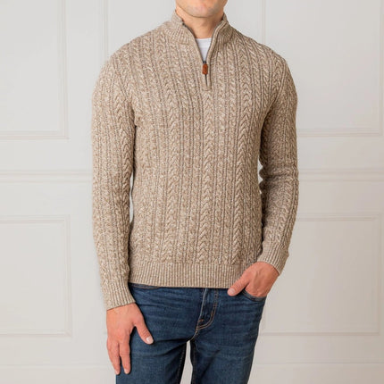 H/H Half Zip Pullover Taupe Marl Cable