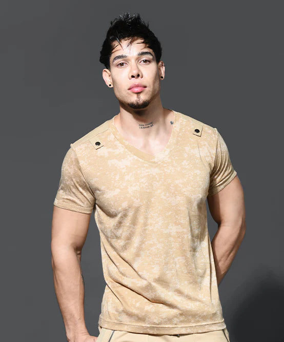 Andrew Christian 10425 Enlist v-neck t-shirt camouflage tan