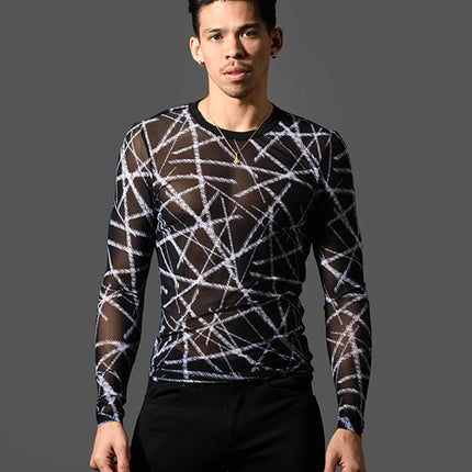 Andrew Christian 10435 mesh long sleeve t-shirt sheer black