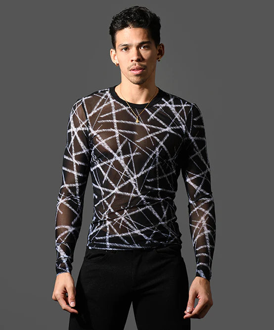 Andrew Christian 10435 mesh long sleeve t-shirt sheer black
