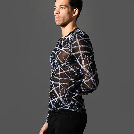 Andrew Christian 10435 mesh long sleeve t-shirt sheer black