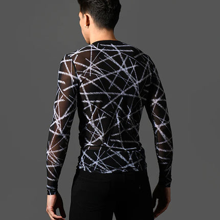 Andrew Christian 10435 mesh long sleeve t-shirt sheer black