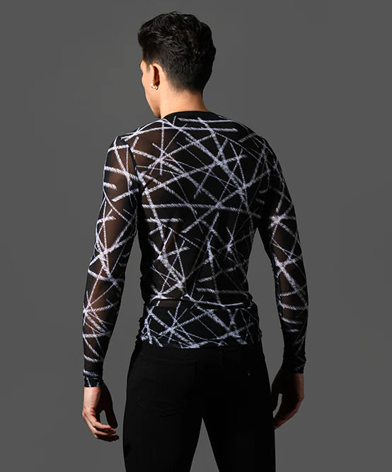 Andrew Christian 10435 mesh long sleeve t-shirt sheer black