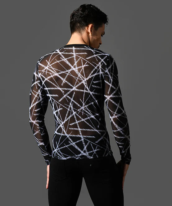 Andrew Christian 10435 mesh long sleeve t-shirt sheer black