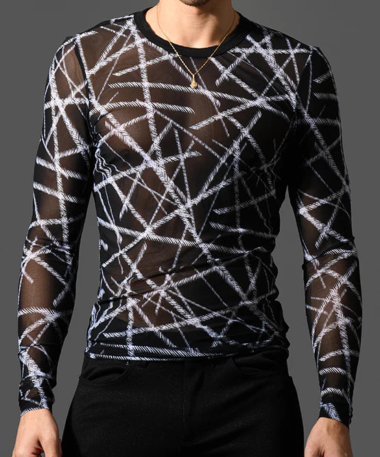 Andrew Christian 10435 mesh long sleeve t-shirt sheer black