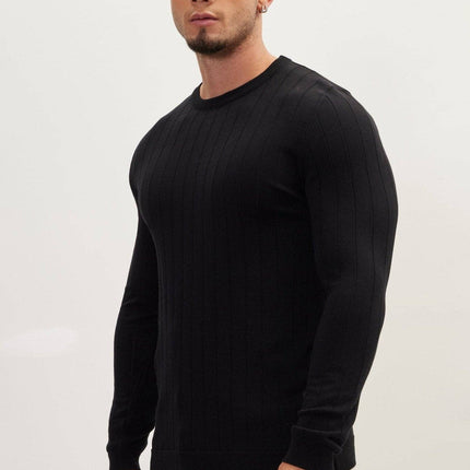 Ron Tomson Slip-Stitch Crew Neck Sweater - Black