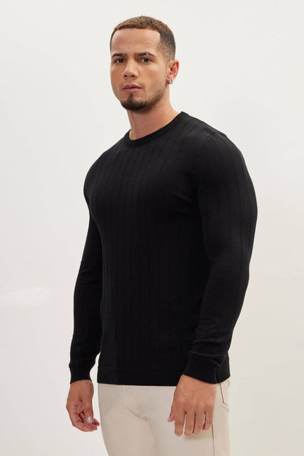 Ron Tomson Slip-Stitch Crew Neck Sweater - Black