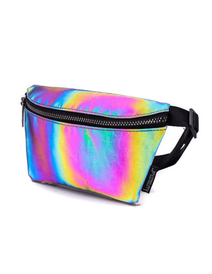 Ultra slim fanny pack reflective rainbow