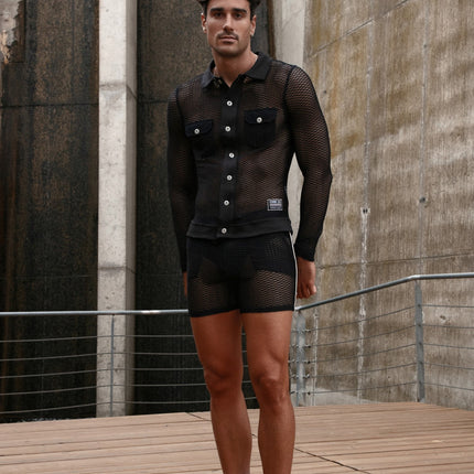 Code 22 Openwork 9739 mesh shirt black