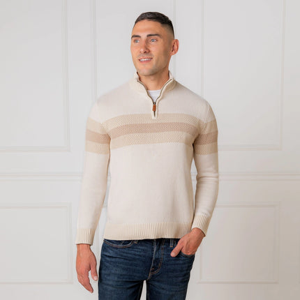 H/H Organic Half Zip Pullover Natural Chevron Stripe