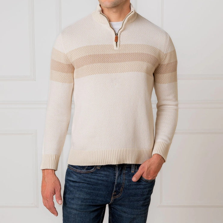H/H Organic Half Zip Pullover Natural Chevron Stripe
