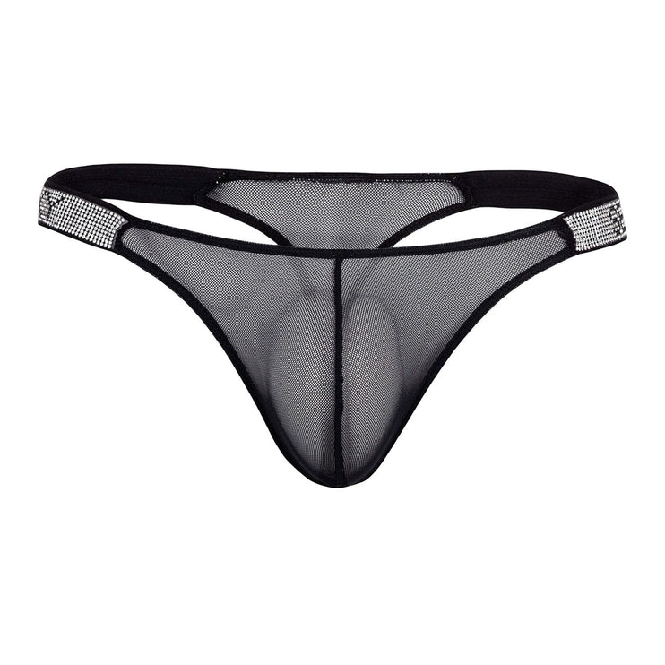 Sexy Boy Mesh Thong w/ Rhinestones - Black