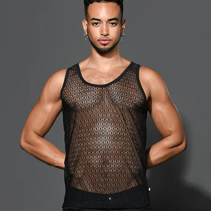 Andrew Christian 20024 lace tank sheer black