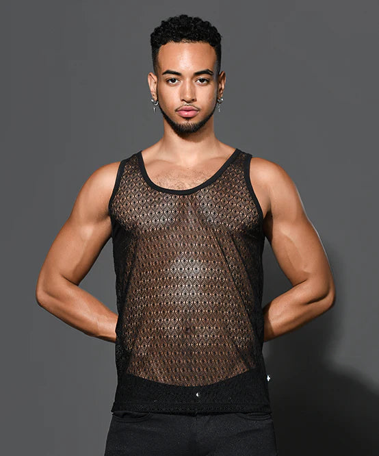Andrew Christian 20024 lace tank sheer black