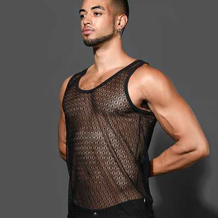 Andrew Christian 20024 lace tank sheer black