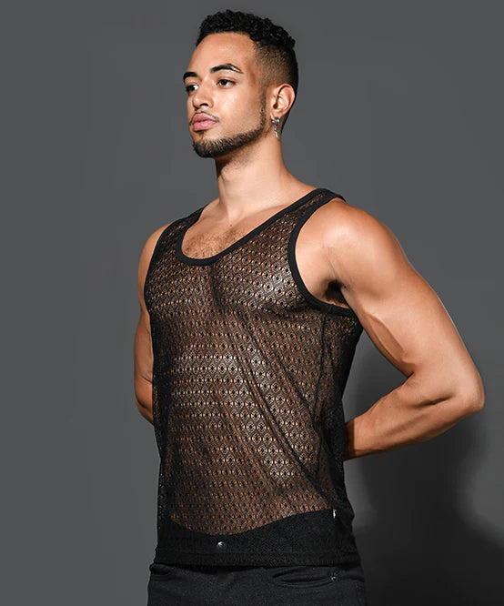 Andrew Christian 20024 lace tank sheer black