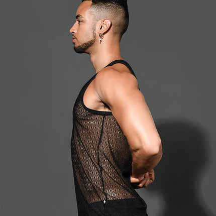 Andrew Christian 20024 lace tank sheer black