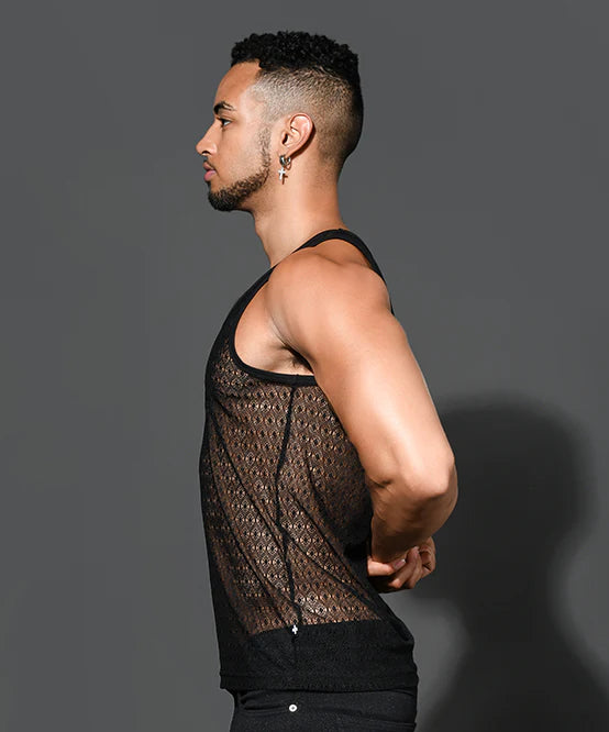 Andrew Christian 20024 lace tank sheer black