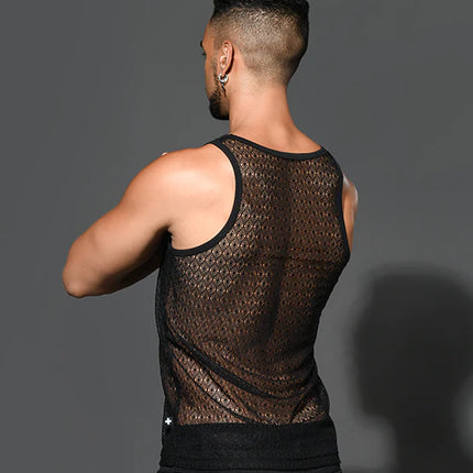 Andrew Christian 20024 lace tank sheer black