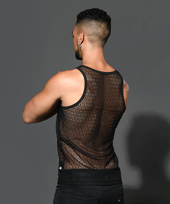 Andrew Christian 20024 lace tank sheer black
