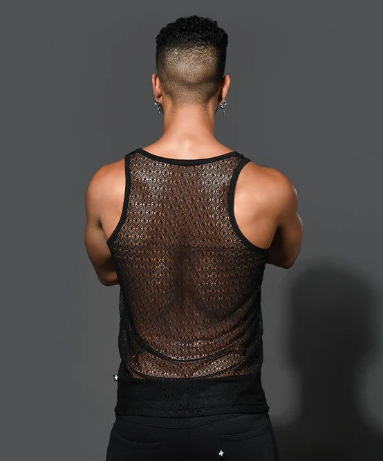Andrew Christian 20024 lace tank sheer black