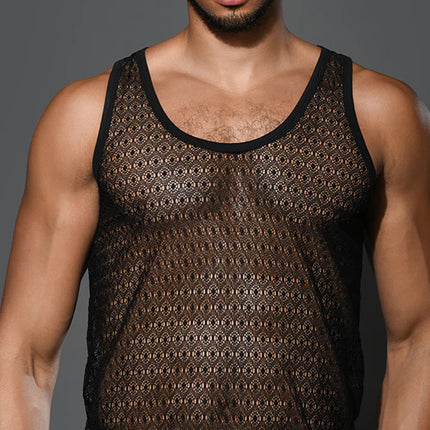 Andrew Christian 20024 lace tank sheer black