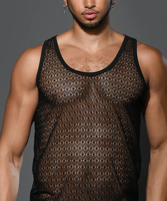 Andrew Christian 20024 lace tank sheer black
