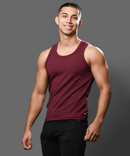Andrew Christian 20029 ribbed tank burgundy